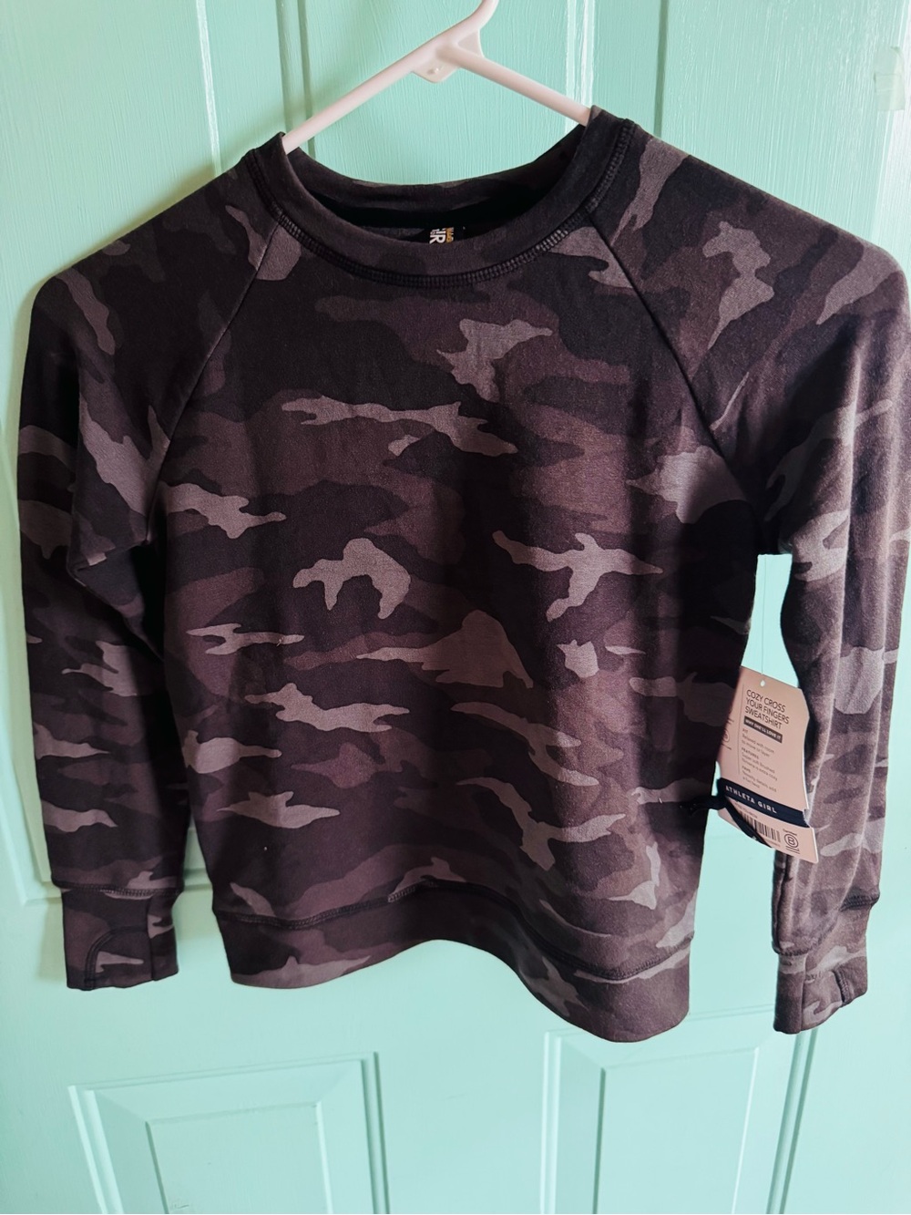 NWT Athleta Girl Dark Gray Camo Crewneck Sweatshirt